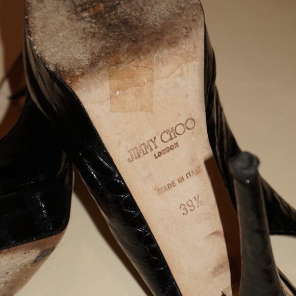 "Jimmy Choo" Croc Embossed Leather Peep Toe Slingback Heels - Size 39.5 - Picture 9 of 10